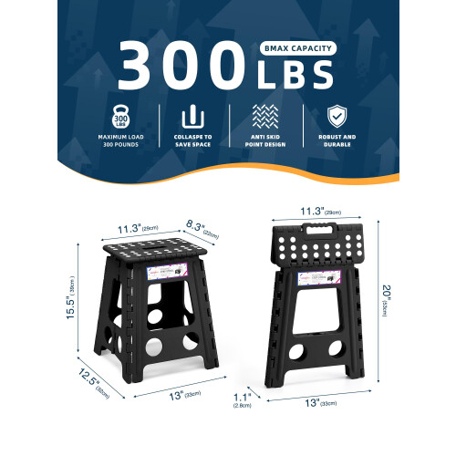HOUSE DAY Folding Step Stool 16 inch 40cm Black Durable Plastic Stool 1