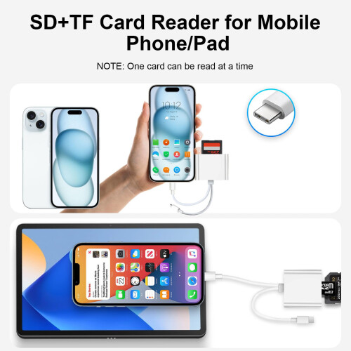 SD Card Reader for iPhone iPad, USB C SD Card Reader with Dual Slot for MicroSD/SD, Type C OTG Adapter, Camera Card Viewer Memory card reader, sd car 1