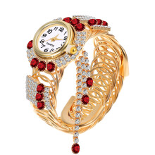 4Pcs Red Fashion Alloy Watch for Women Elegant Quartz Bracelet