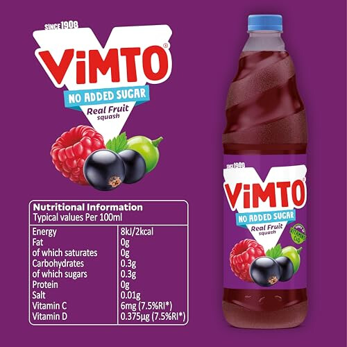 Vimto Real Fruit Squash Original No Added Sugar Mixed Fruit Juice Cordial D 1