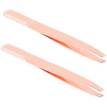 2Stk Professionelle Edelstahl Augenbrauenpinzette Mit Kamm Roségold