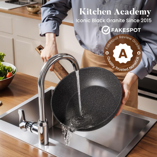 Kitchen Academy 17pcs Induction Hob Pan Set, Black Granite Cookware Sets 1