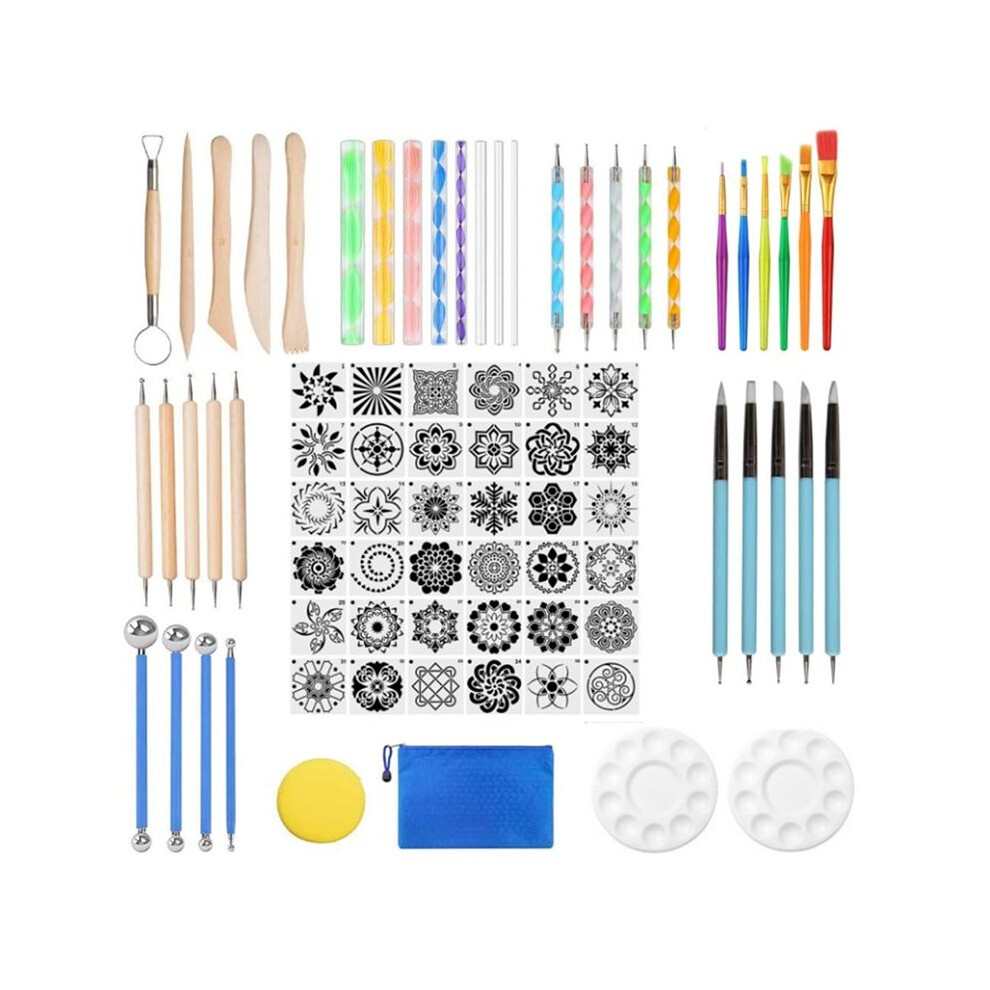 Mandala Dotting Tools, 78Pcs Mandalas Painting Stencil Kits Pen Dotting Tools Brushes Mandala Stencil Paint Tray 6132050870655