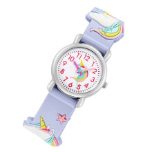 2Pcs Cartoon 3D Kids Watch Violet Unicorn Quartz Alloy Durable
