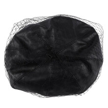 Fascinant Chapeau Noir Chic Cuir FrançAis BéRet avec Voile Maille Spectacle Double Couche Femmes BéRet Bonnets Casquette