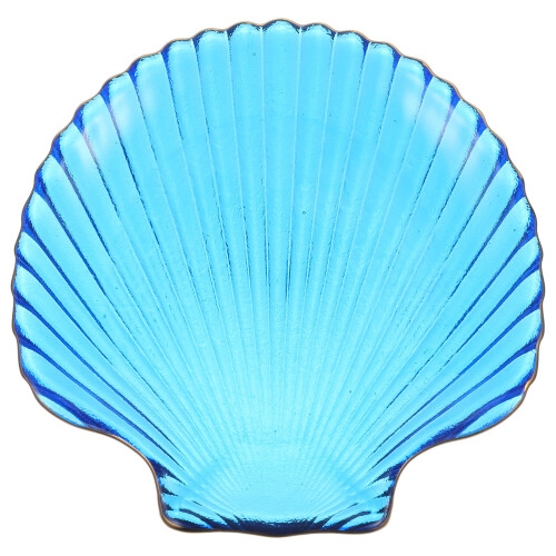2Pcs Blue Glass Shell Dish Microwave Safe Fruit and Snack Tray