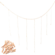 4Pcs Rustic Beige Wooden Beads Garland Photo Clips for Wall Display