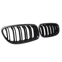 Car Carbon Fiber Glossy Black Double Slat Front Kidney Grille Grill for- E90 E91 LCI 3 Series 2009-2011