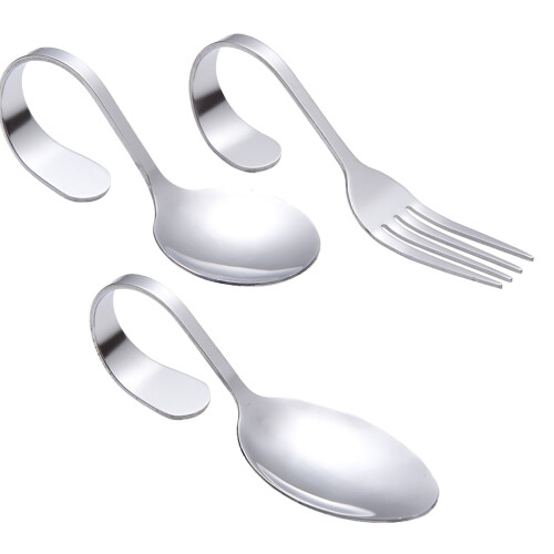 12Pièces Couverts Dîner Courbés Inox Argent Élégant