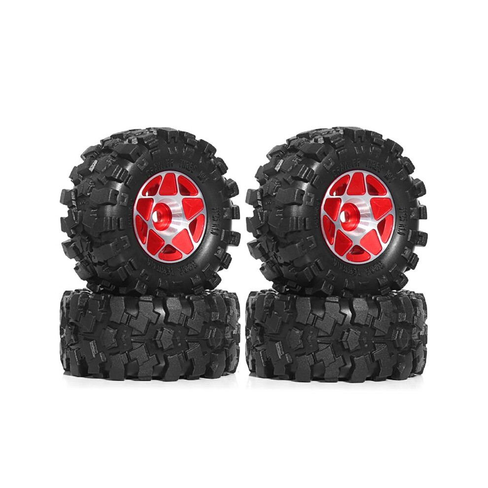 4Pcs 57Mm 1.0Inch Metal Beadlock Wheel Tire Set For 1/18 1/24 Rc Crawler Car Trx4m Scx24 Ax24 Fcx24 Red 6031949303611
