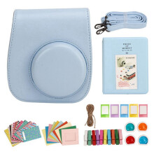 Sofortbildkamera-Schutztasche, PU-Hülle für Instax 12 mit Albumfiltern, Bunten Rahmen, Aufklebern, Blau