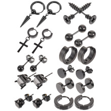44Paires Piercing Noir Acier Boucles Petits Anneaux
