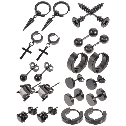 44Paires Piercing Noir Acier Boucles Petits Anneaux