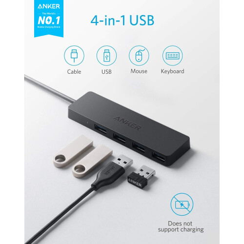 Anker Anker 4-Port USB 3.0 Hub, Ultra-Slim Data USB Hub with 2 ft Extended C 1