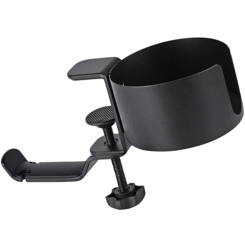 2Pièces Support Casque Bureau Noir Ajustable Porte-Tasse Intégré