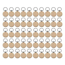 50Pcs Blank Round Wooden Key Chain Diy Wood Keychains Key Tags Can Engrave Diy Gifts