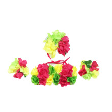 10Pcs Colorful Red Hula Grass Skirt Set with Flower Bra & Headband