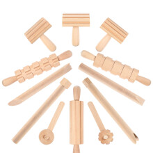 3Ensembles Kits D'outils En Bois Beige Pour Modelage Argile Enfants