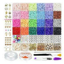6MM 24 Rainbow Color Flat Chip Beads for Boho Bracelet Necklce Making Letter Beads Accessories Kit DIY Toys
