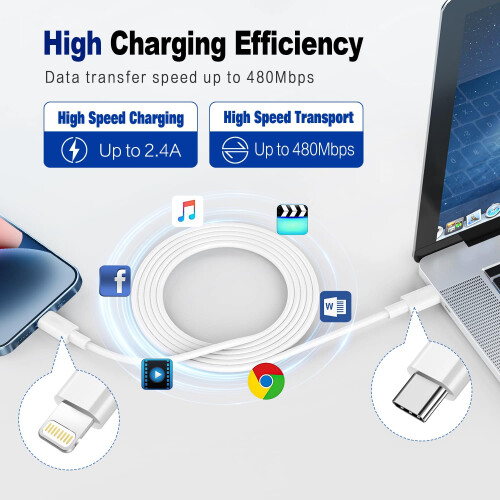 USB C to Lightning Cable 1.8M 2Pack [Apple MFi Certified] iPhone Fast 1