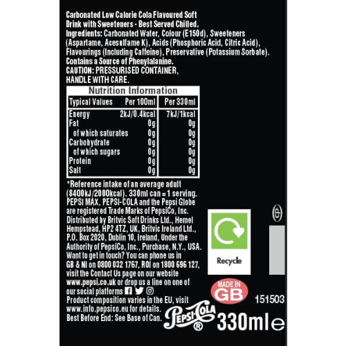 Pepsi Pepsi Max No Sugar Cola Cans 24 x 330ml 2