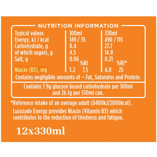 Lucozade Lucozade Energy Drink Orange 12x330ml 1