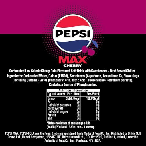 Pepsi Pepsi Max Cherry No Sugar Cola Cans 24 x 330ml 2