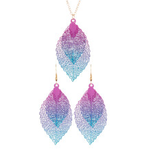 2Sets Damen Schmuckset Blattförmige Ohrringe Halskette Chic Leicht