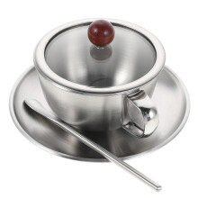 2Sets Duurzame Rvs Koffiekop En Schotel Set Rustiek Ontwerp