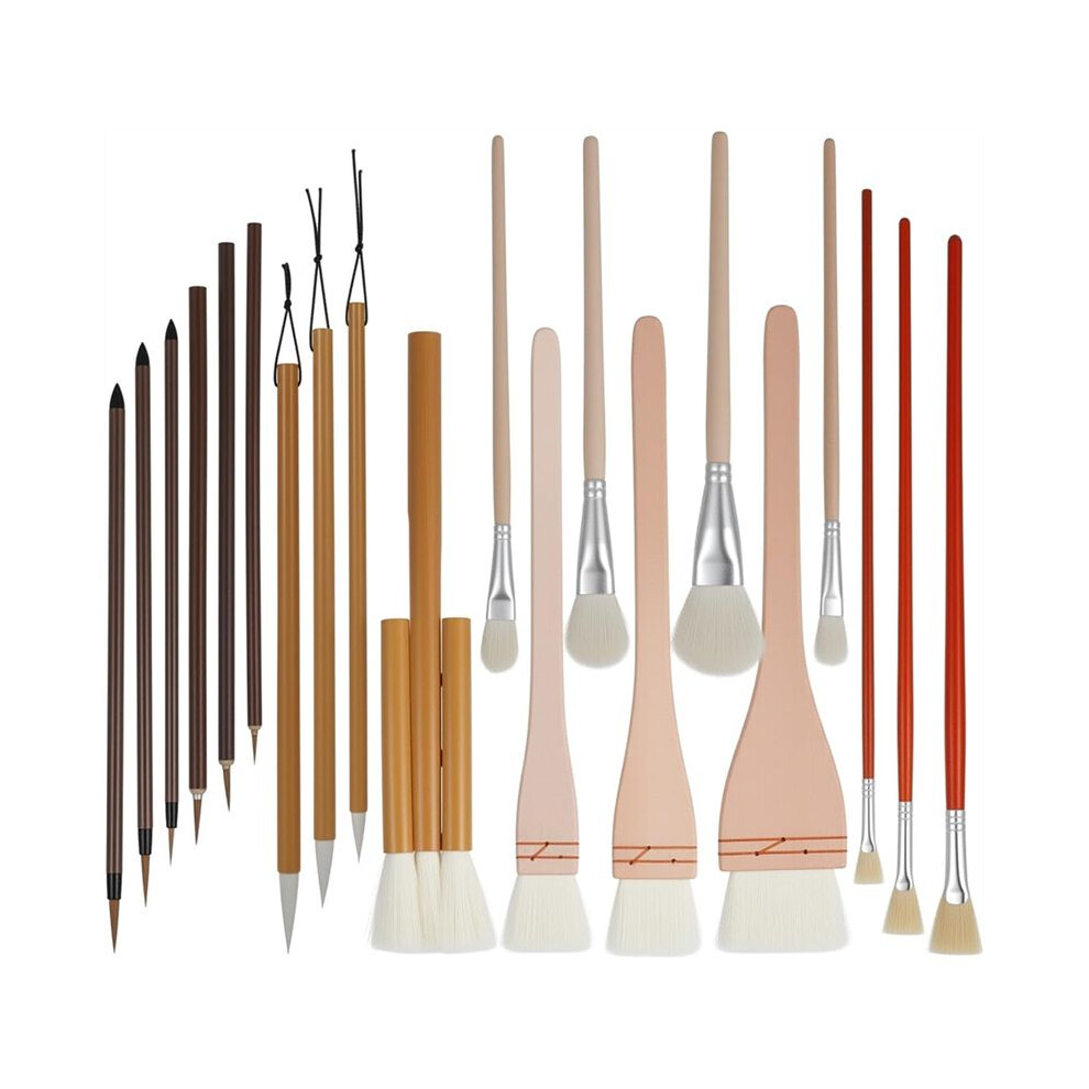 Brecantia 20Pcs Pottery Brushes For Glazing, Ceramic Brush Set With Storage Box, Wood Ceramic Brushes, For Acrylic Watercolor