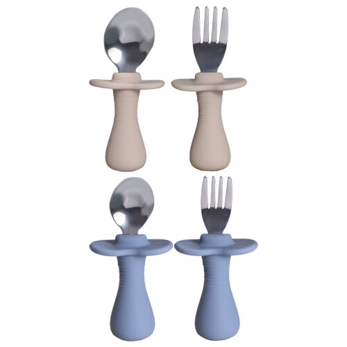 8Ensembles Cuillères Bébé Silicone Métal Assortis