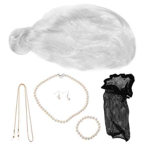 4Sets Perücken Set Grau Silber Mit Schmuck Für Fasching Karneval