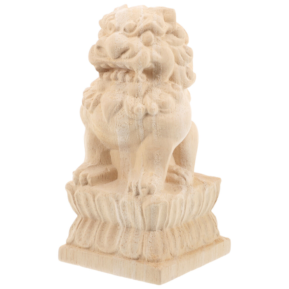 4Pcs Wooden Lion Finials Beige Vintage Style Garden Fence Post Toppers 3644067477947