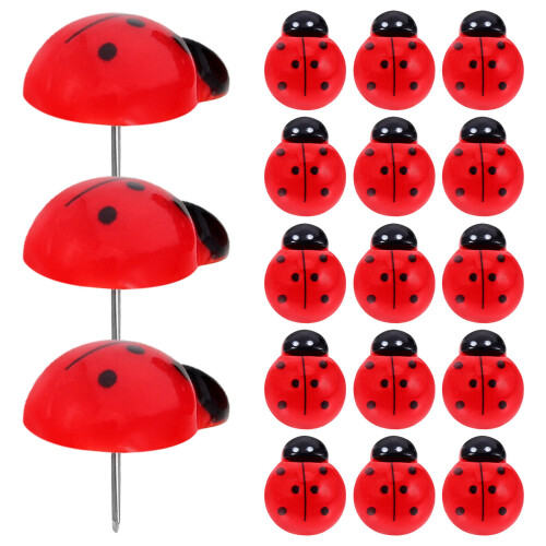 60Pcs Ladybug Thumb Tacks - Sturdy Plastic Push Pins for Home Office