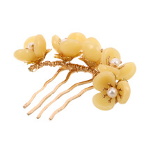 5Pcs Yellow Jade Flower Hairpins Elegant Alloy Floral Hair Accessories