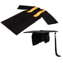9Pcs Unisex Black Graduation Gown Costume with Yellow Tassel for Kids