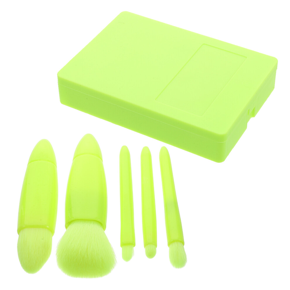 Happyyami Light/Green 2Sets Compact Travel Makeup Brush Set With Mirror Case