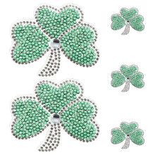 15Pcs Dark Green Acrylic Lucky Leaf Bling Rhinestone Sew-on Patches