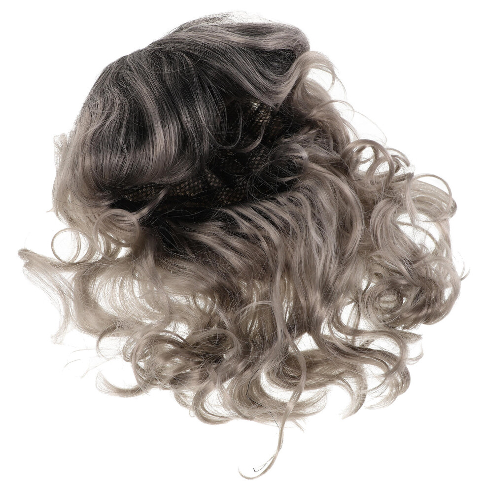 Villcase Unisex Grey 5Pcs Synthetic Short Curly Light Wigs Women For Cosplay And Stage