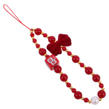 4Pcs Stylish Red Beaded Phone Chain Wristlet PVC Handmade Strap