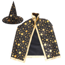 2Pcs Black Hooded Witch Cape Kids Halloween Performance Costume