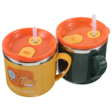 6Pcs Stainless Steel Kids Cups with Handle Straw Leakproof Multi Color
