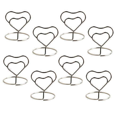 48Pcs Silver Wire Photo Clip Holders Heart Shape Menu and Note Stands
