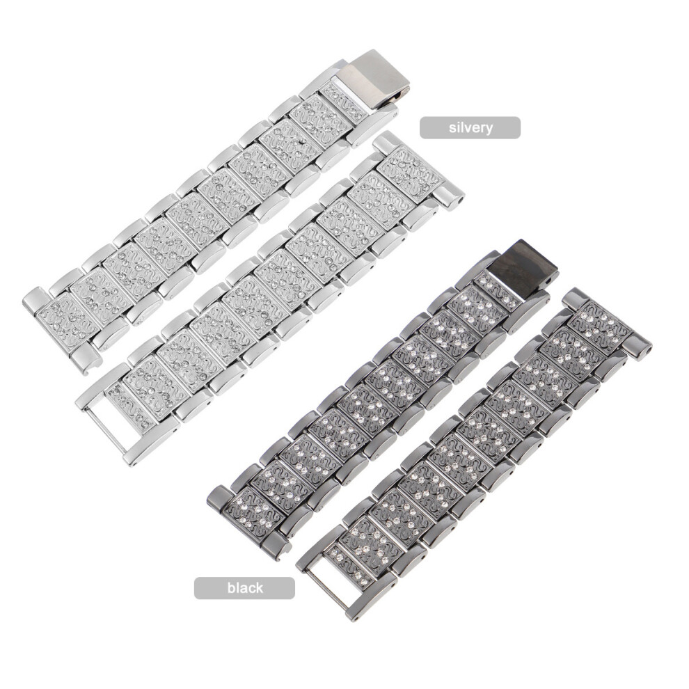 2Pcs Rhinestone Watch Strap Metal Replacement Stylish Wristband Silver 3644198117774