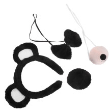 2Sets Plush Bear Headband Set with Bowtie Tail Nose Soft Black Cosplay