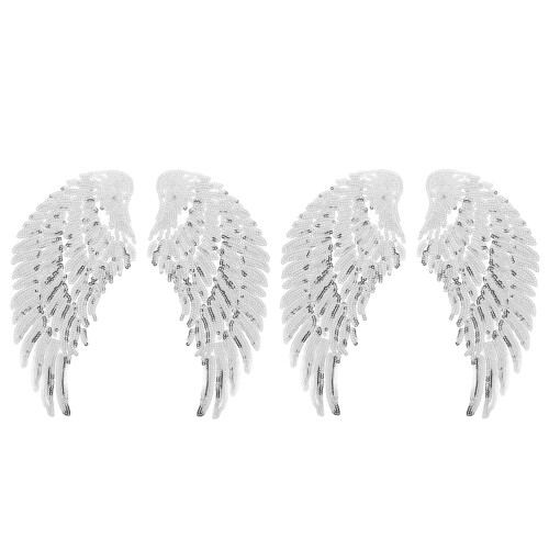 4Pairs Silver Sequin Angle Wing Patch Iron-on Applique for Clothes DIY