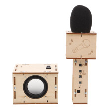 4Sets Khaki Wooden DIY Speaker Kit with Wireless Mic for Home Karaoke