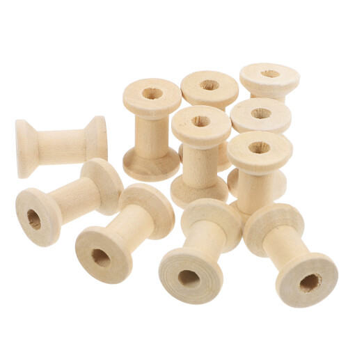300Pcs Wood Craft Spools Sturdy DIY Sewing Thread Holders Light Yellow