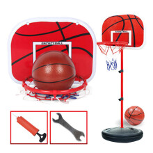2Pcs Adjustable Kids Basketball Stands Red Portable Playset with Pump