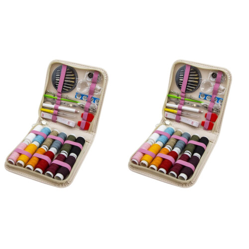 2Sets Portable Sewing Storage Box Assorted Color Cotton Metal Plastic 1